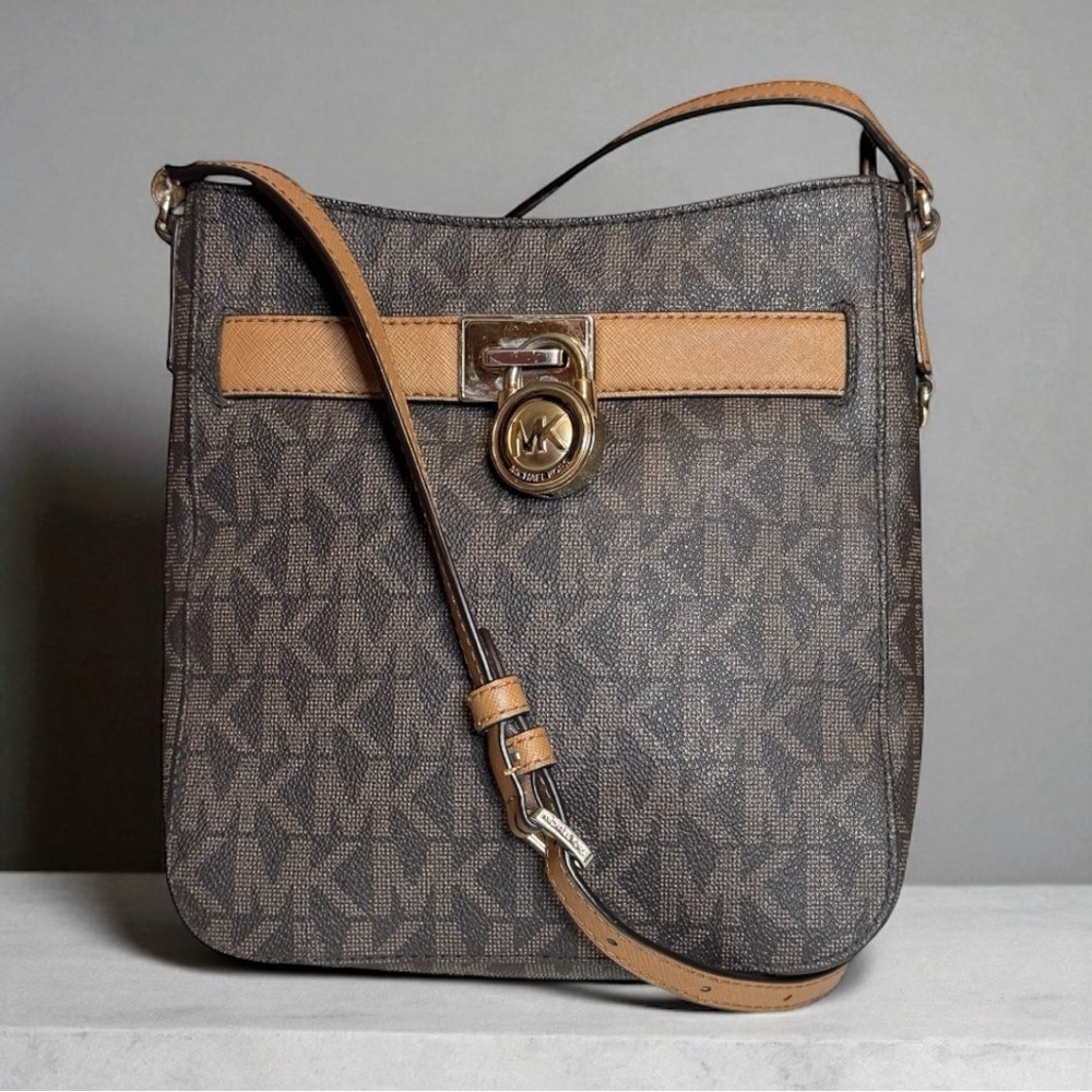 MICHAEL Michael Kors Leather Trimmed Monogrammed MK Logo Crossbody Bag Purse